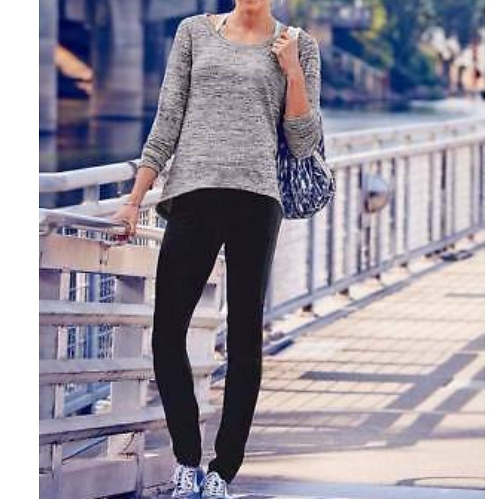 Athlete Sweatshirt Gray Long Sleeve Terry Lined Curved High Low Hem Top Size M